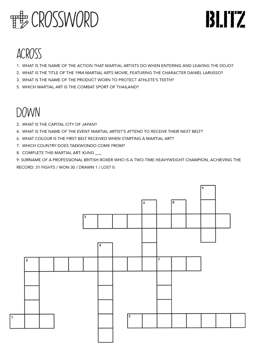 28 Martial Art Spoonerism Crossword Fazio Sports Image